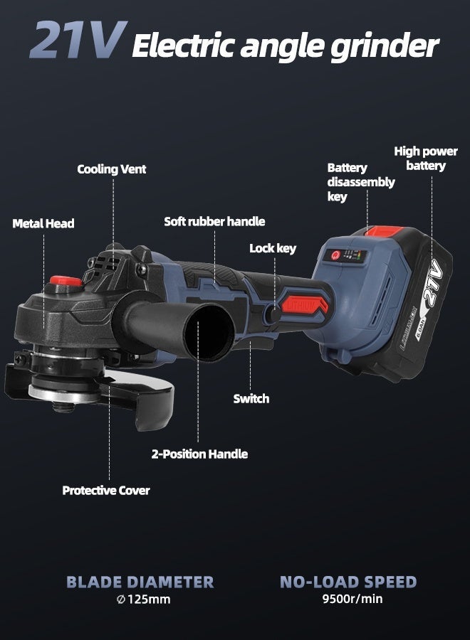 ALongDeng 21V Cordless Brushless Power Tool Set (3-in-1) - Impact Drill (23 Torque 1150RPM) +300N·m Impact Wrench  125mm Angle Grinder (9500RPM) with 6.0Ah Lithium Battery Storage Case for Home Repair DIY  Light Construction - Image 4